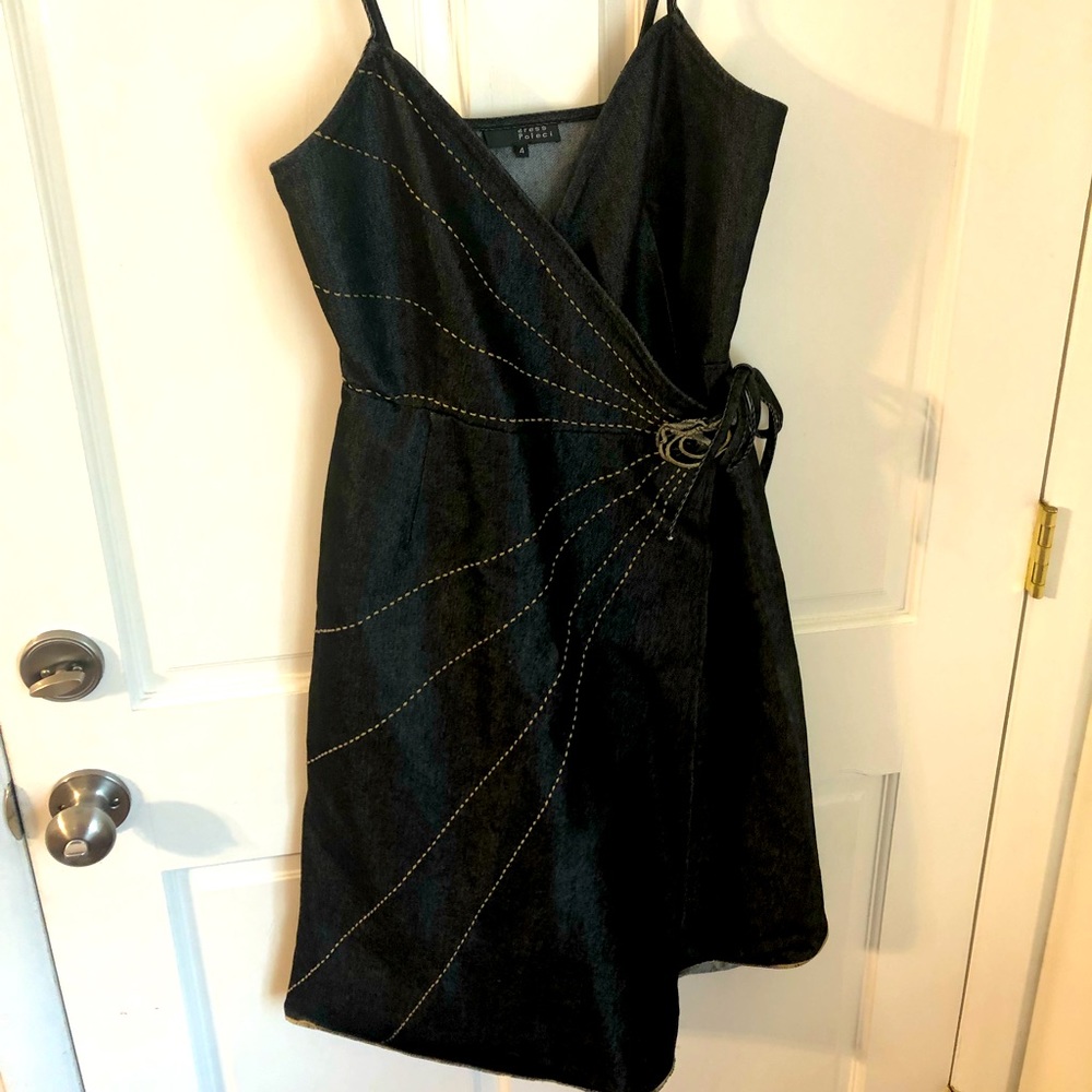 Retired Poleci Sophisticated Dark Denim Wrap Dress Made in USA 4
